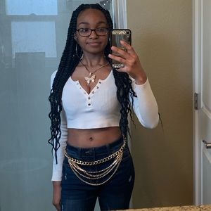 Crop Top White Button Up Ribbed